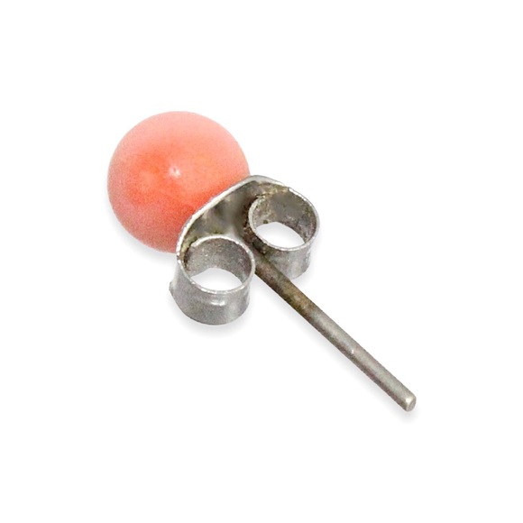 Vintage Genuine Coral Ball Stud Earrings Angel Skin Salmon Pink Small Studs - Picture 4 of 4